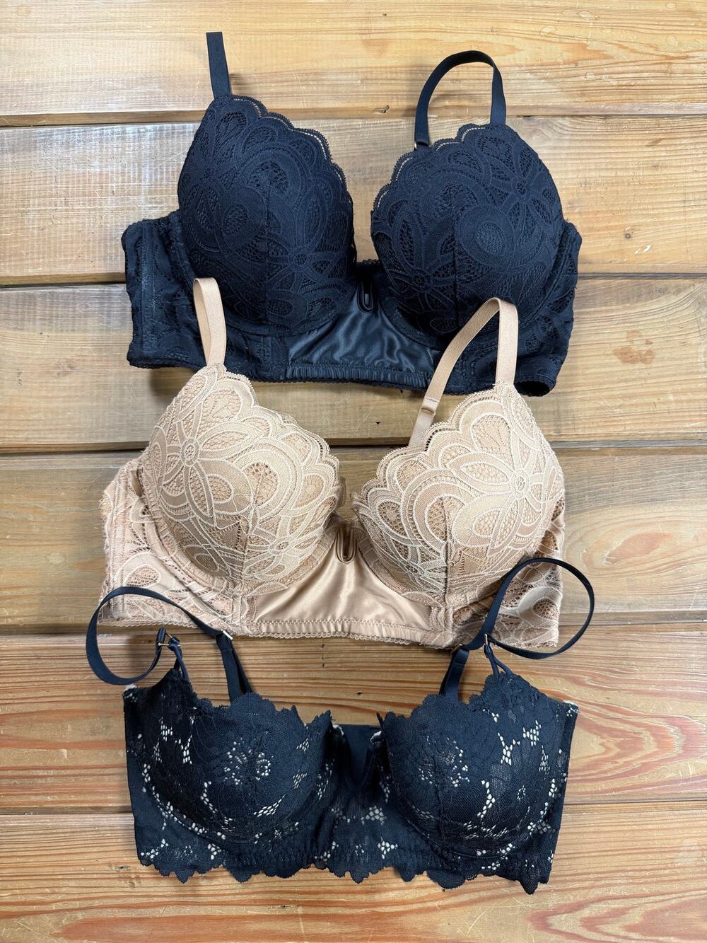 3 Aerie Real Good Bras 34D Bundle Black Nude Lace Push Up & Lightly Lined